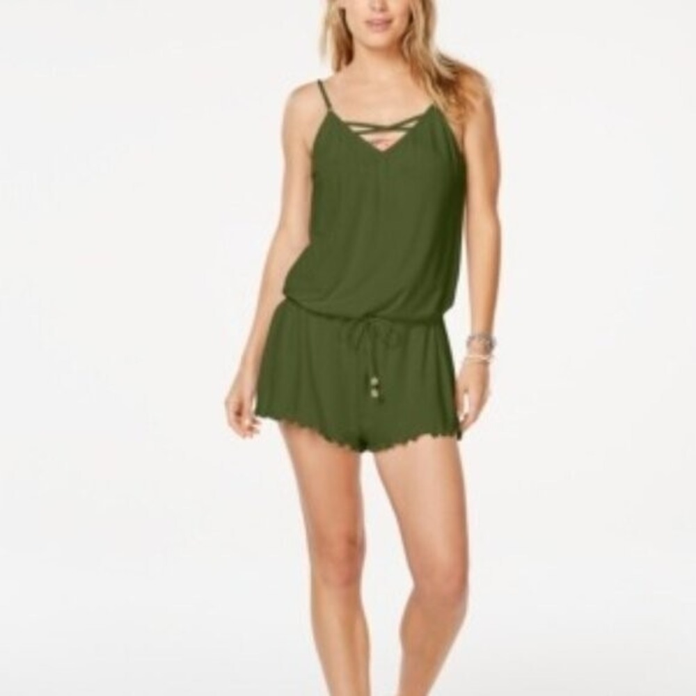 California Waves Swimsuit Cover-up Shorts Romper Juniors XL Olive Green NEW